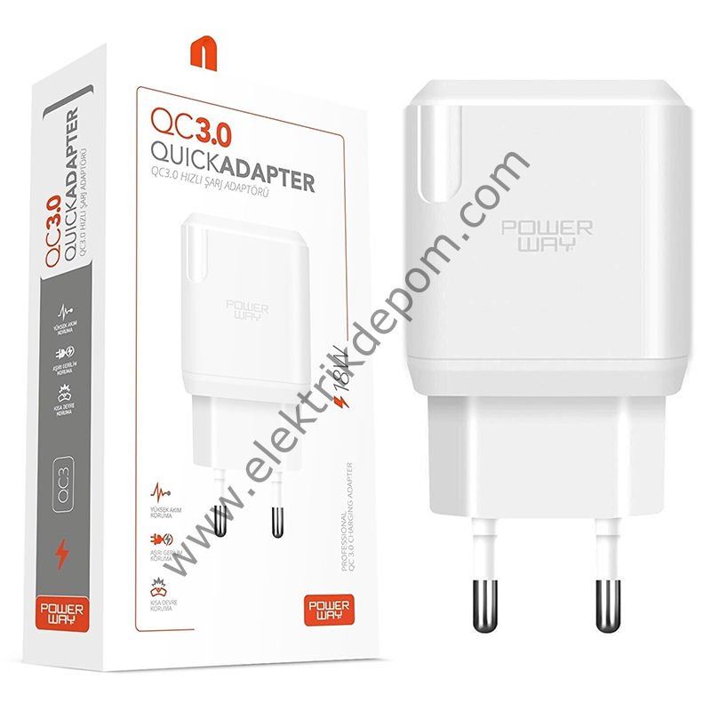 POWERWAY QC3 HIZLI 3000 MA 18W TÜM TELEFONLARA UYUMLU USB 3.0 ŞARJ KAFA SADE BAŞLIK ADAPTÖRÜ