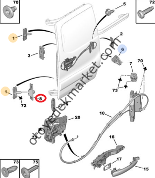 Peugeot Partner Tepee (2008-2019)  Sağ Sürgülü Kapı Dayanağı (Orijinal)