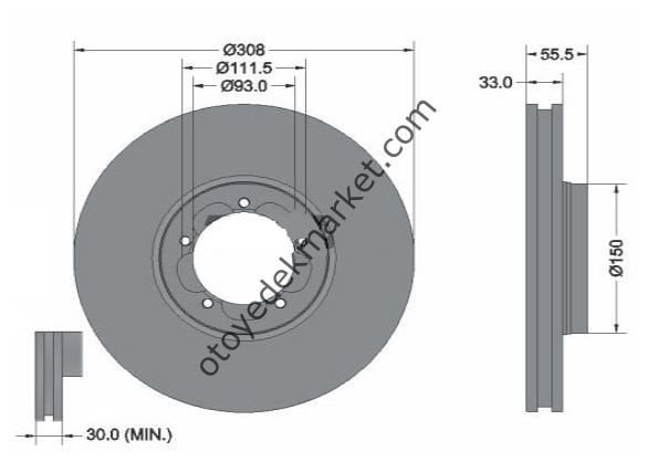 Ford Transit (2012-2018) V-363 Ön Disk Ayna 308 Mm Arka Çeker Tek Teker (Wod)