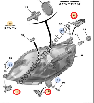 PEUGEOT BİPPER (2008-2017)  SAĞ ÖN FAR BAĞLANTI TAMİR TAKIMI  (ORJİNAL)
