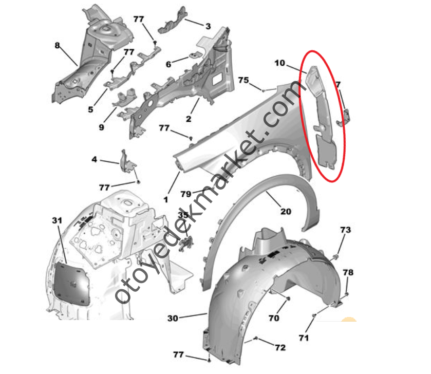 Peugeot 408 (2023-2024) Sol Ön Çamurluk Arka Lastik Contası (Orijinal)