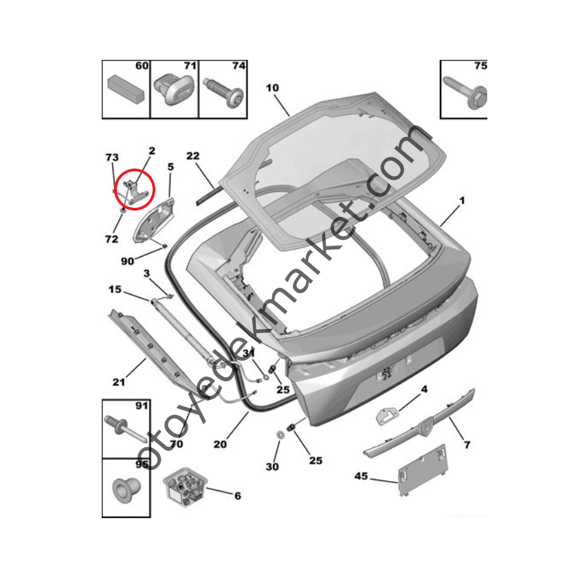 Peugeot 408 (2023-2024) Arka Bagaj Kapağı Menteşesi, Sağ (Orijinal)