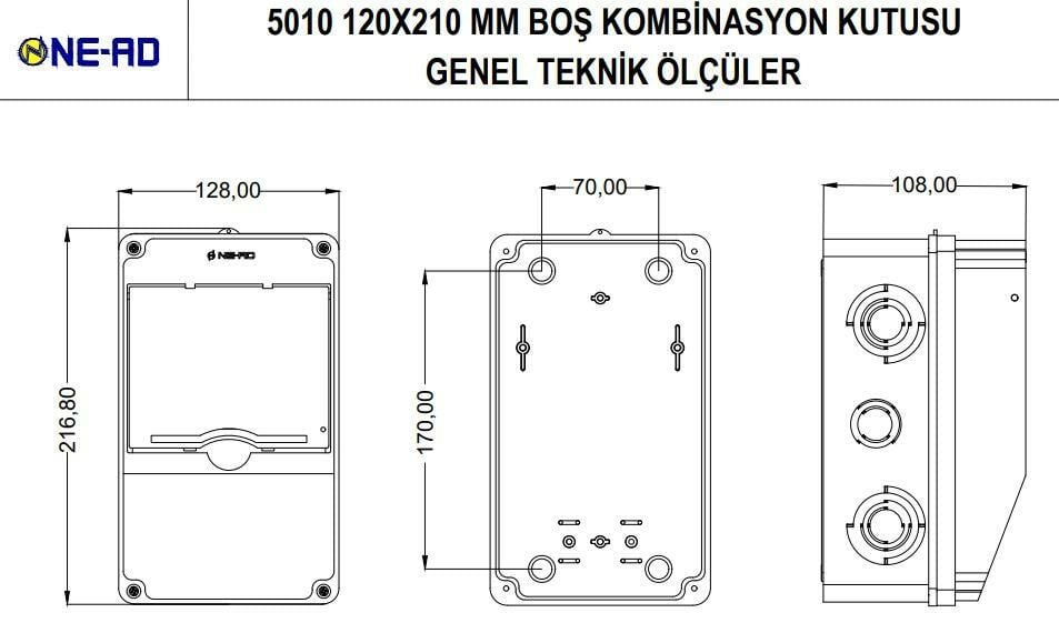 Ne-Ad Küçük Boş Kombinasyon Kutusu 23.8x15.6 cm | ABS Plastik | Priz ve Anahtar Montajına Uygun | Yerli Üretim | Ürün Kodu: 5010