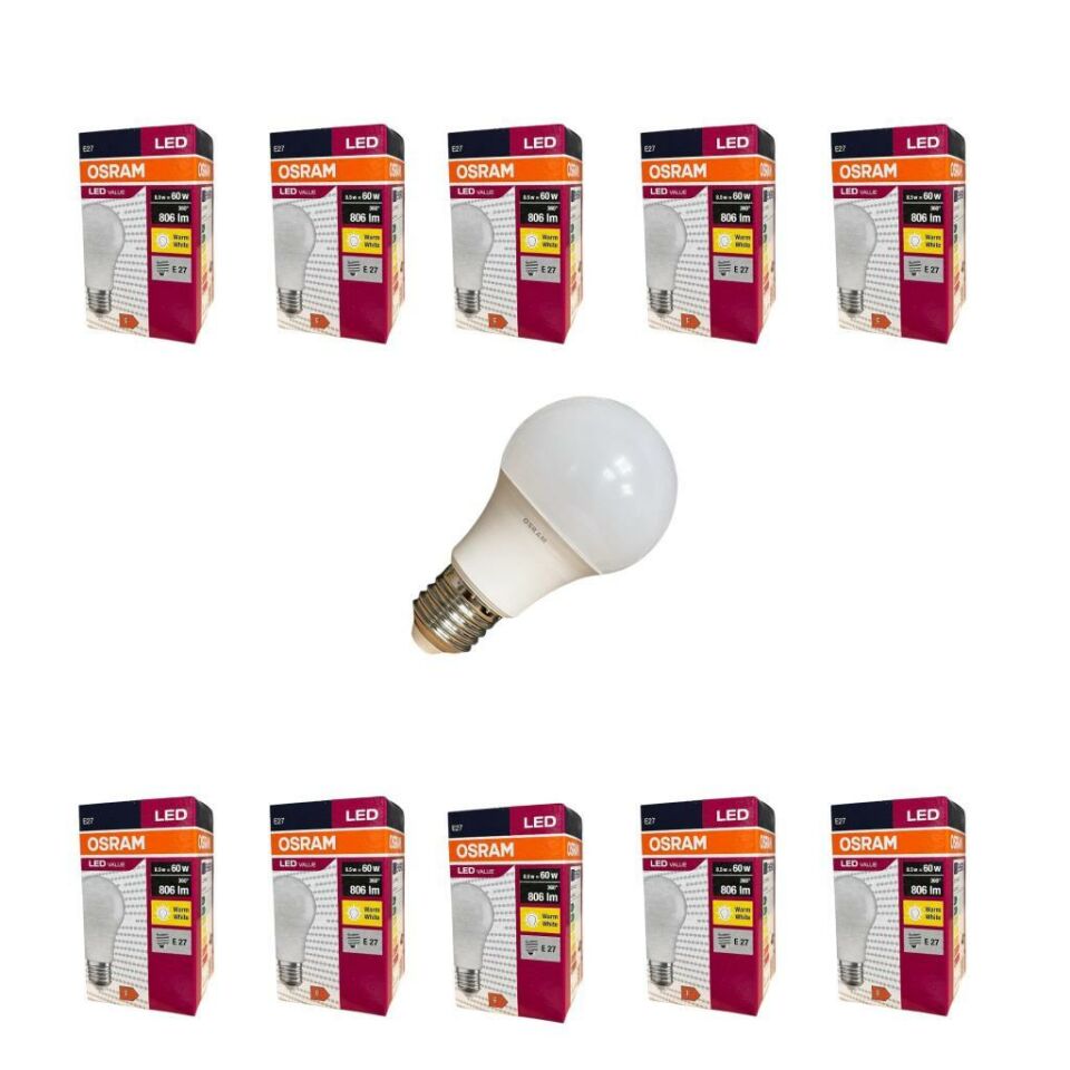 Osram Led Value 8.5 Watt Led Ampul 2700K Sarı E27 - 10 Adet