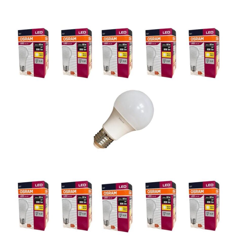 Osram Led Value 8.5 Watt Led Ampul 2700K Sarı E27 - 10 Adet