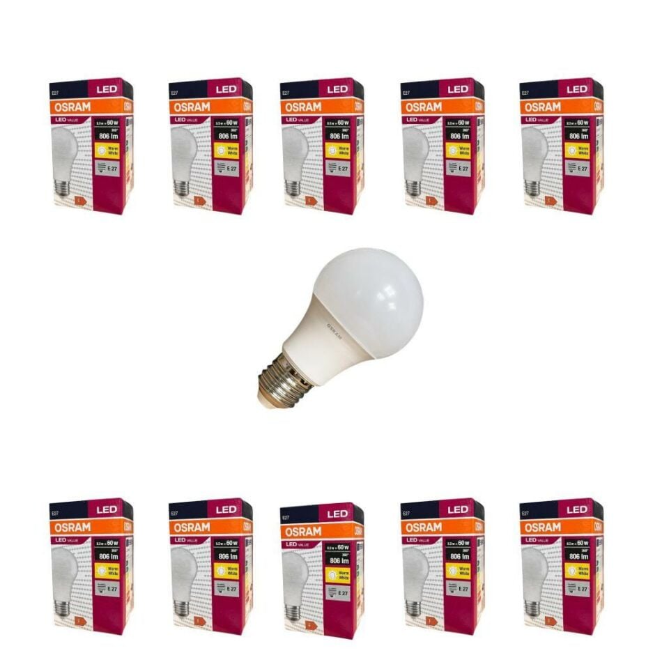 Osram Led Value 8.5 Watt Led Ampul 2700K Sarı E27 - 10 Adet