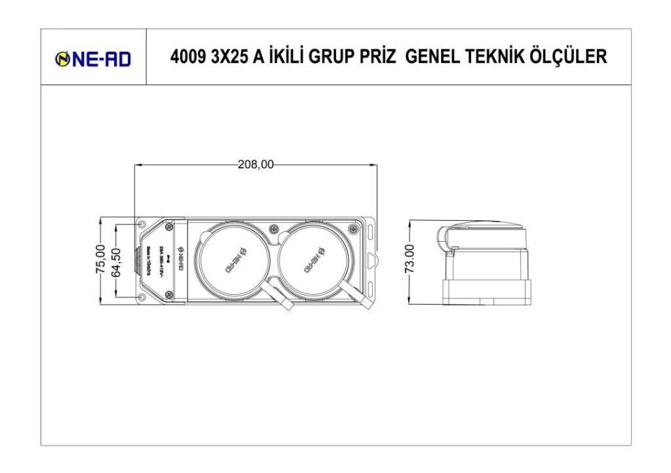 Ne-Ad Kauçuk İkili Grup Priz 3x25 Amper Trifaze 4009