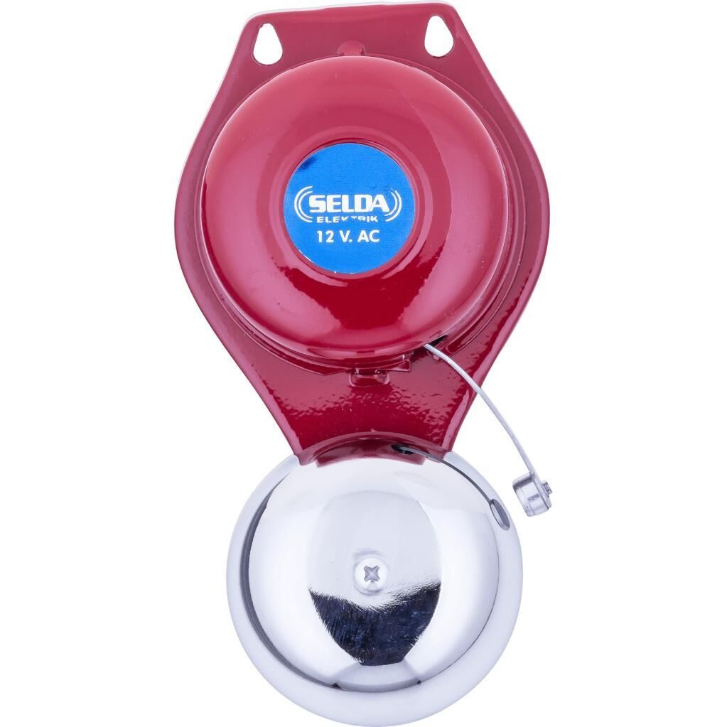 Selda Kampana Pla Mekanik Zil 4-8-12V AC Krom Çan Kırmızı Gövde 90mm Tek Bobinli