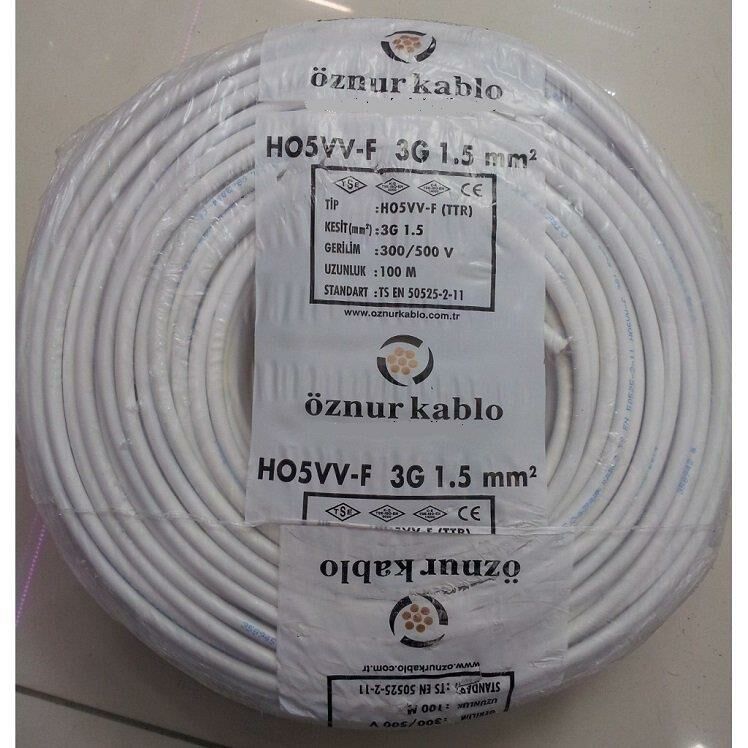Öznur 3x1,5 mm TTR H05VV-F Kablo Beyaz-100 Metre