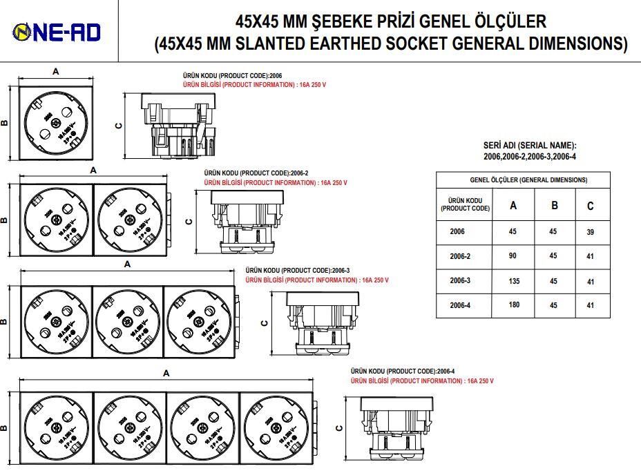 Ne-Ad 45x45 mm 4'lü Ups Kanal Prizi 2007-4