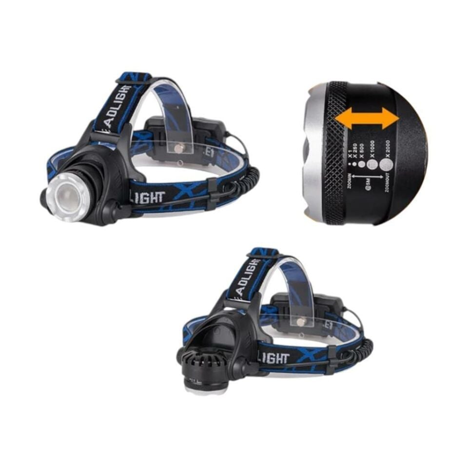 Poyraz Şarjlı Led Kafa Feneri Ayarlanabilir Zoom Özellikli 3 Modlu Beyaz Işık Outdoor Kafa Lambası IP44 300 Lümen Kamp,Balıkçılık,Tamirat,Koşu,Yürüyüş İçin 9123