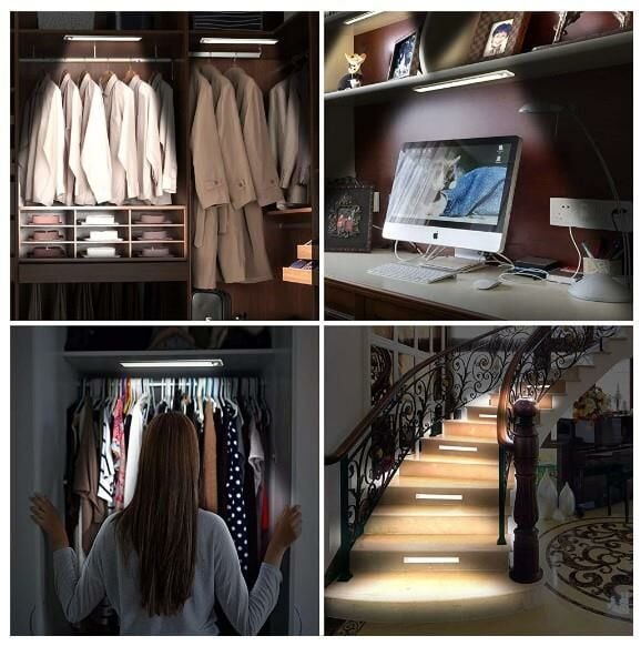 CATA KABLOSUZ GÜNIŞIĞI LED GECE LAMBASI HAREKET SENSÖRLÜ FOTOSELLİ DOLAP TEZGAH MAKYAJ TRAŞ ŞARJLI LED BANT ARMATÜR 40CM