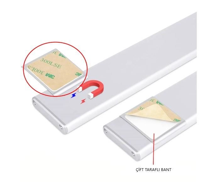CATA ULTRA SLİM KABLOSUZ GÜNIŞIK LED CABİNET  GECE LAMBA HAREKET SENSÖRLÜ DOLAP TEZGAH MAKYAJ TRAŞ ŞARJLI LED BANT ARMATÜR 60CM