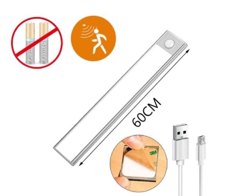 CATA ULTRA SLİM KABLOSUZ GÜNIŞIK LED CABİNET  GECE LAMBA HAREKET SENSÖRLÜ DOLAP TEZGAH MAKYAJ TRAŞ ŞARJLI LED BANT ARMATÜR 60CM