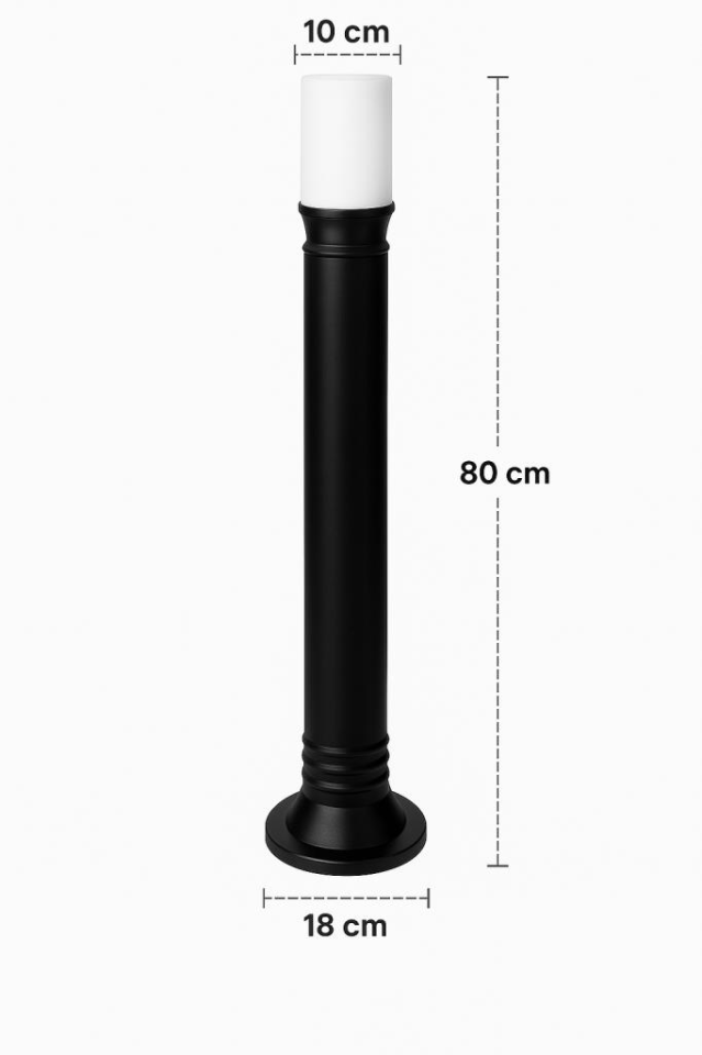 Zita Galata Serisi Bahçe Aydınlatma Lambası 80 cm | E27 Duy | IP54 Su Geçirmez | Siyah | Kırılmaz Gövde | Yerli Üretim 273-80