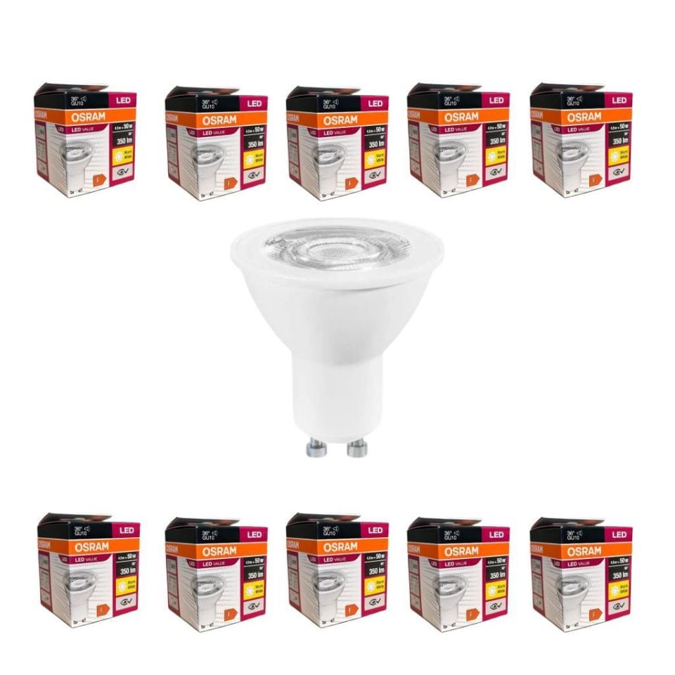 Osram 4,5W GU10 LED Ampul 10'lu Paket | 3000K Sarı Işık | 350 Lümen | 36° Aydınlatma Açısı | Uzun Ömürlü Enerji Tasarruflu Ampul