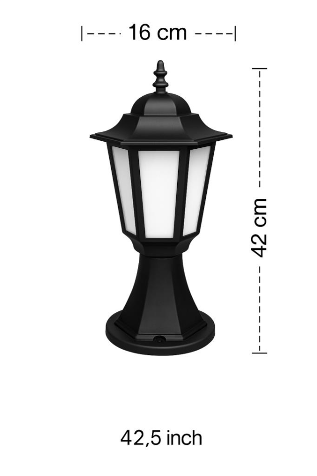 Zita Klas Serisi 42 cm Set Üstü Bahçe Aydınlatma Armatürü | E27 Duy, Dış Mekan Uyumlu, IP54 Koruma | Yol ve Bahçe Aplik Lambası