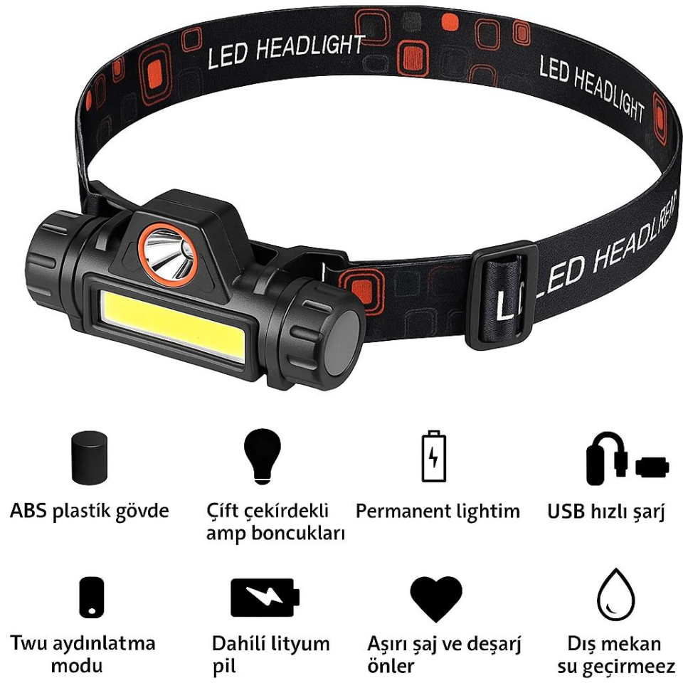 CATA CT-9120 Mir LED Şarjlı Kafa Feneri | 200 Lümen, Döner Başlıklı, Çift Fonksiyonlu, Ayarlanabilir Bantlı, IP44 Suya Dayanıklı