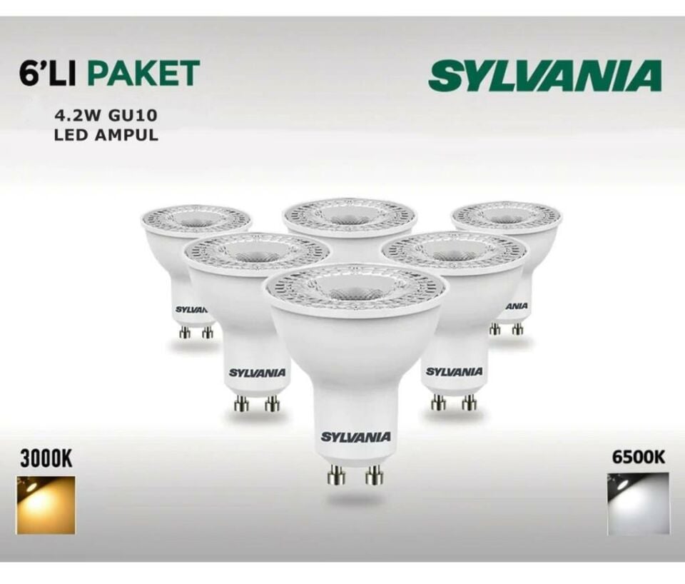 Sylvania 4,2W=50W GU10 Led Ampul 6 Adet Beyaz-GünIşığı Çanak Spot