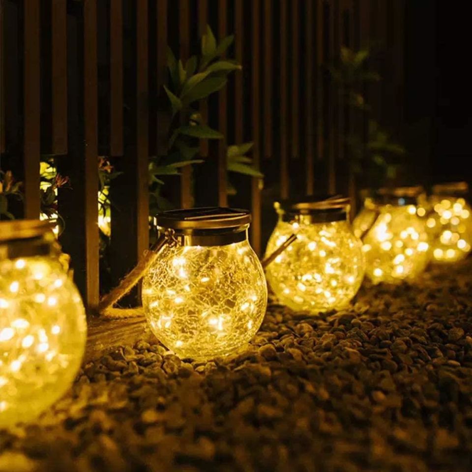 Dekoratif Solar Güneş Enerjili Sarkıt Aydınlatma Cam Kavanoz Peri Ledli