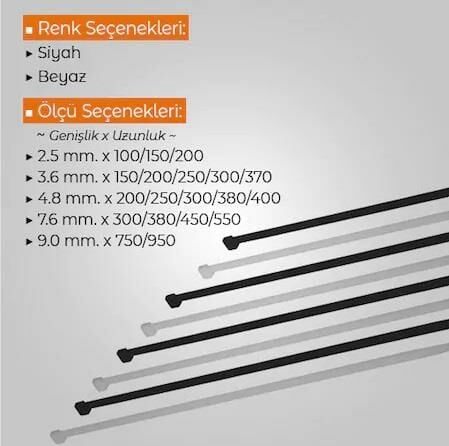 Çetsan 9.0x950 Siyah Kablo Bağı Cırt Kelepçe-100 Adet
