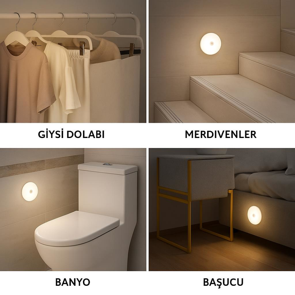 CATA CT-5180 6'lı Set USB Şarjlı Sensörlü LED Gece Lambası 4000K Gün Işığı – Kabin, Dolap ve Koridor Aydınlatması İçin