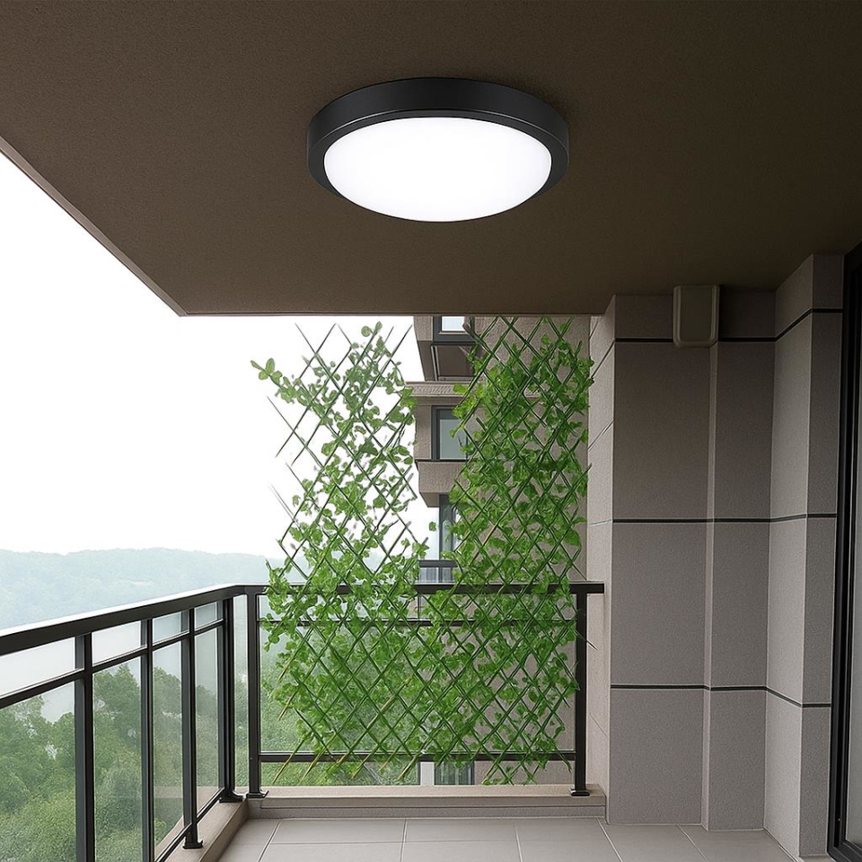 Horoz Artos 20W Yuvarlak Siyah Led Nem Su Geçirmez Banyo Bahçe Modern Tavan Lambası Beyaz Işık 6500K