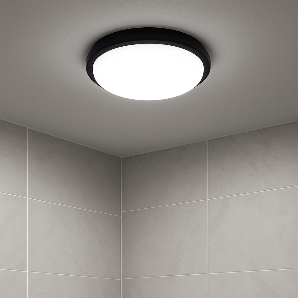 Horoz Artos 15W Yuvarlak Siyah Led Nem Su Geçirmez Banyo Bahçe Modern Tavan Lambası Beyaz Işık 6500K