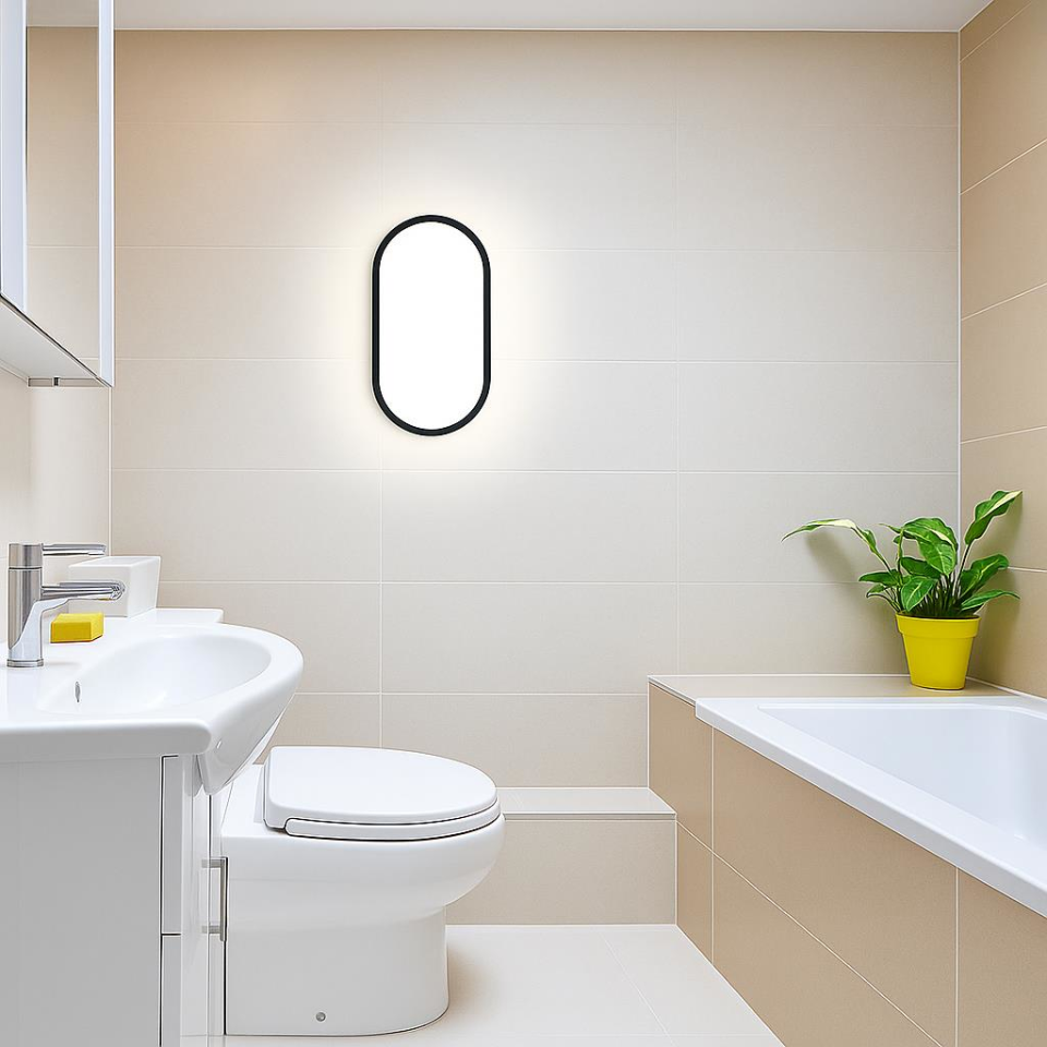 Horoz Aydos 15W IP65 Siyah Oval LED Tavan ve Duvar Lambası | 1500 Lümen Beyaz Işık | Su ve Toz Geçirmez Banyo, Bahçe, Balkon Aydınlatma Armatürü | 220V