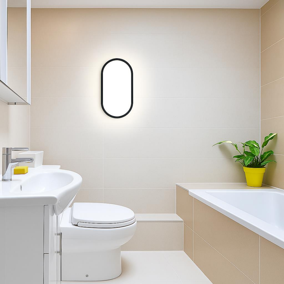 Horoz Aydos 15W IP65 Siyah Oval LED Tavan ve Duvar Lambası | 1500 Lümen Beyaz Işık | Su ve Toz Geçirmez Banyo, Bahçe, Balkon Aydınlatma Armatürü | 220V
