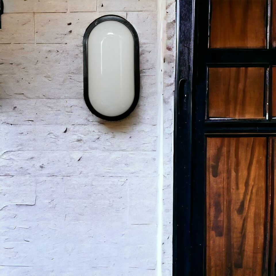 Horoz Aydos 15W Oval Siyah Led Nem Su Geçirmez Banyo Bahçe Balkon Tavan Duvar Lambası Beyaz Işık