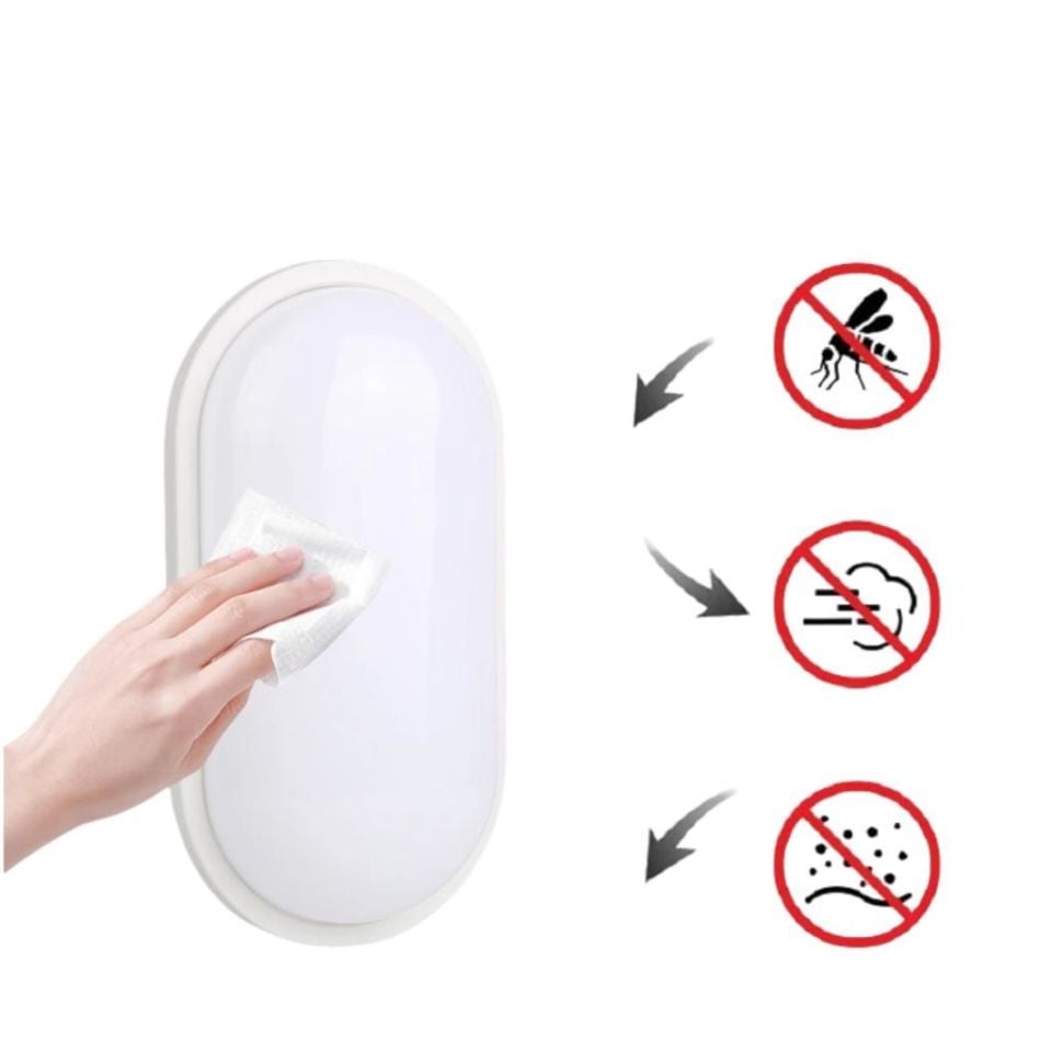 Horoz Aydos 20W Oval Beyaz Led Nem Su Geçirmez Banyo Bahçe Balkon Tavan Duvar Lambası Beyaz Işık