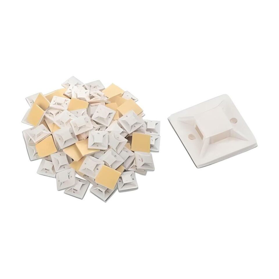Çetsan Yapışkanlı Kroşe 19x19 mm-100 Adet Kablo Bağı Kroşesi Yapışkanlı