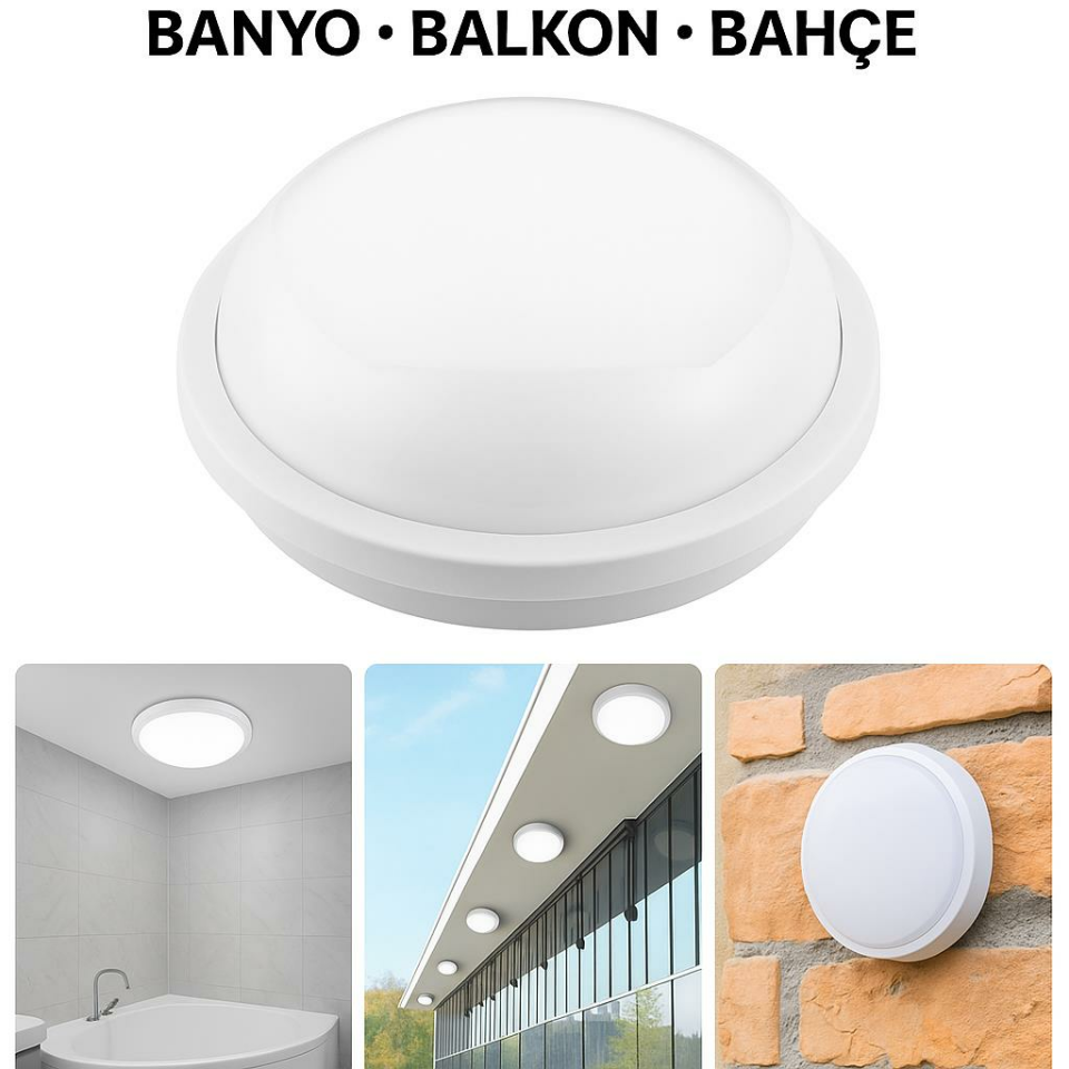 Horoz Artos 20W Yuvarlak Beyaz Led Nem Su Geçirmez Banyo Bahçe Modern Tavan Lambası Beyaz Işık 6500K