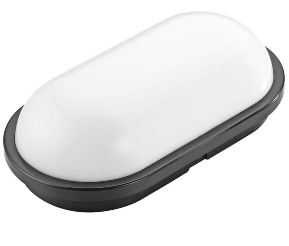 Horoz Aydos 20W Oval Siyah Led Nem Su Geçirmez Banyo Bahçe Modern Tavan Lambası Beyaz Işık