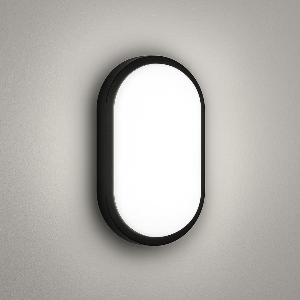 Horoz Aydos 20W Oval Siyah LED Tavan ve Duvar Lambası | 6500K Beyaz Işık | IP65 Su ve Toz Geçirmez Banyo, Bahçe, Garaj Aydınlatma Armatürü