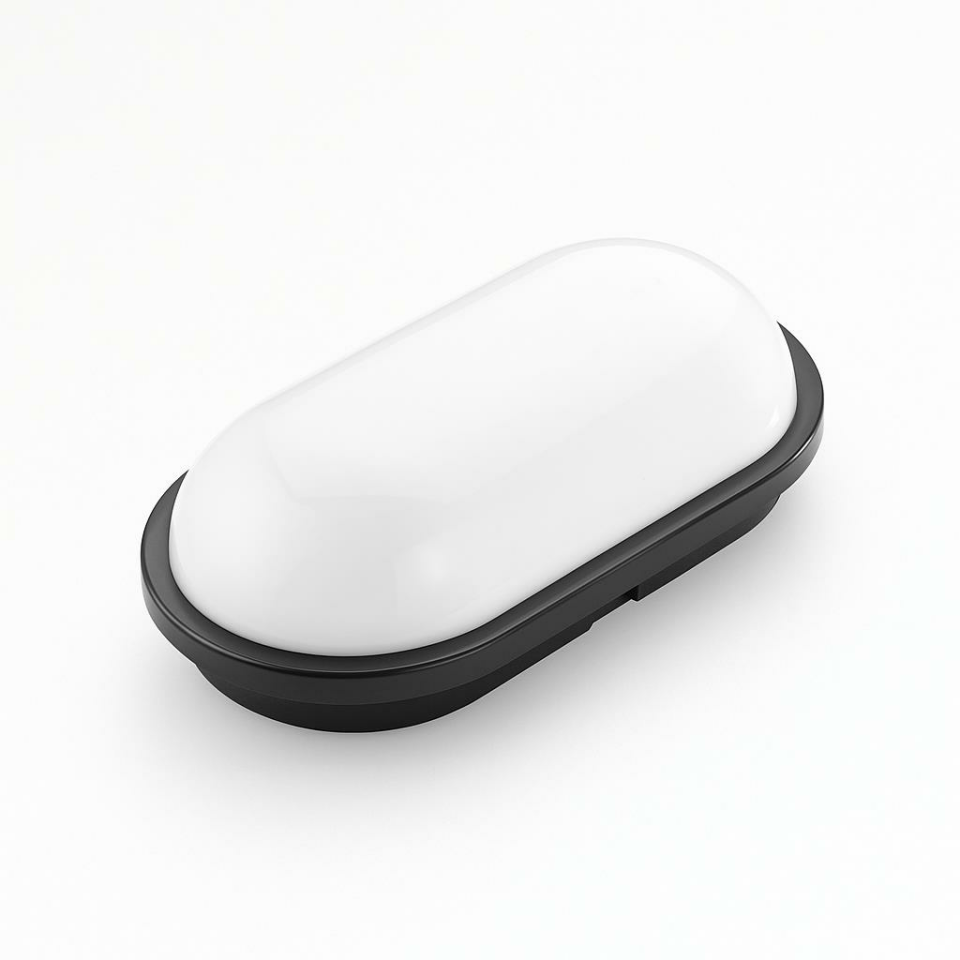Horoz Aydos 20W Oval Siyah LED Tavan ve Duvar Lambası | 6500K Beyaz Işık | IP65 Su ve Toz Geçirmez Banyo, Bahçe, Garaj Aydınlatma Armatürü