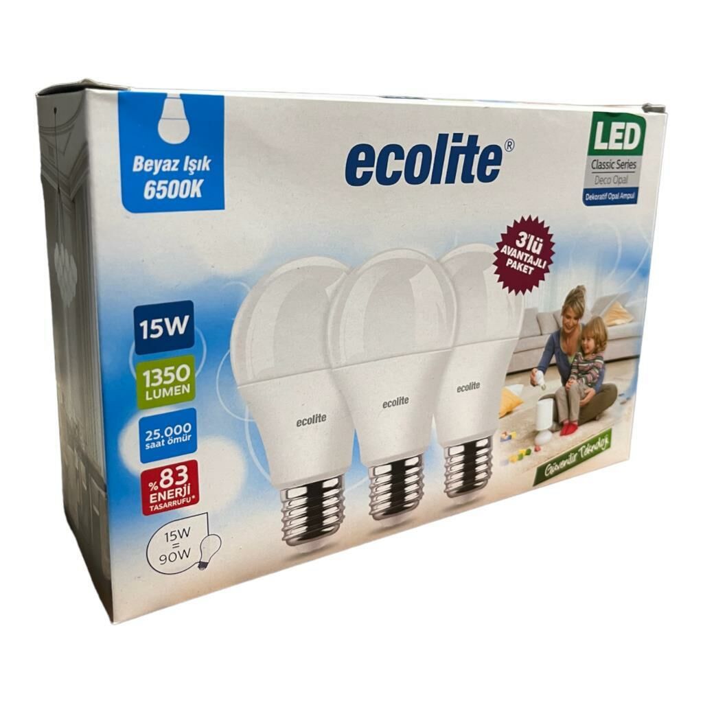 Ecolite 15 Watt (90 W) 6500k Beyaz Işık Led Ampul 3'lü Paket