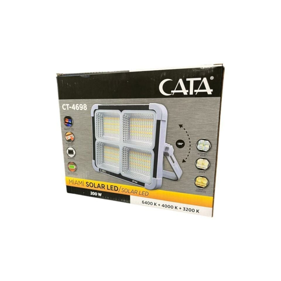 Cata Portatif Solar LED Projektör 200W Güneş Enerjili Seyyar LED Işık Taşınabilir Sokak Aydınlatması 4698