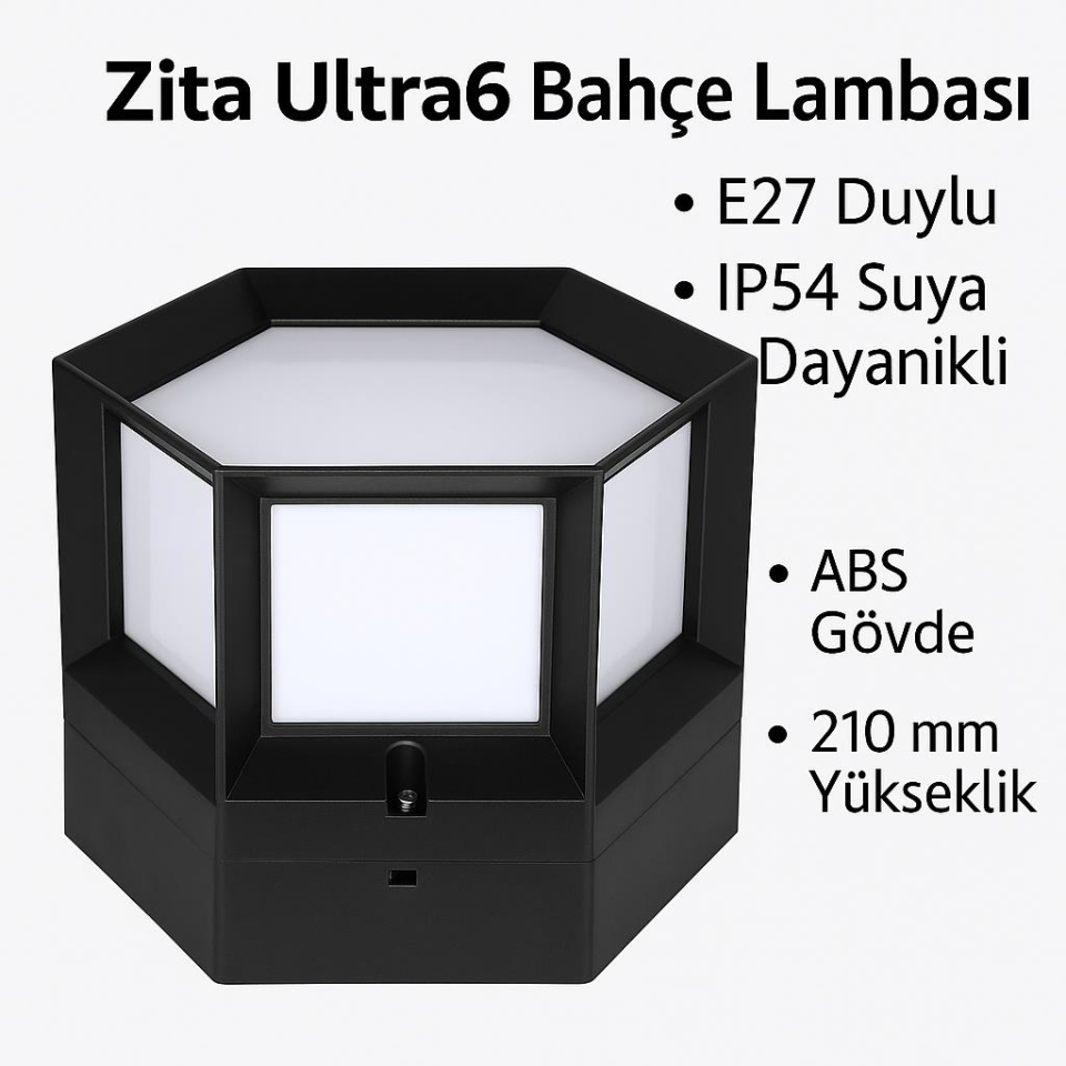 Zita Ultra6 Set Üstü Bahçe Aydınlatma Lambası – E27 Duy, IP54 Suya Dayanıklı, UV ve Darbelere Karşı Dayanıklı,Dış Mekan Bahçe Duvar Üstü Lamba