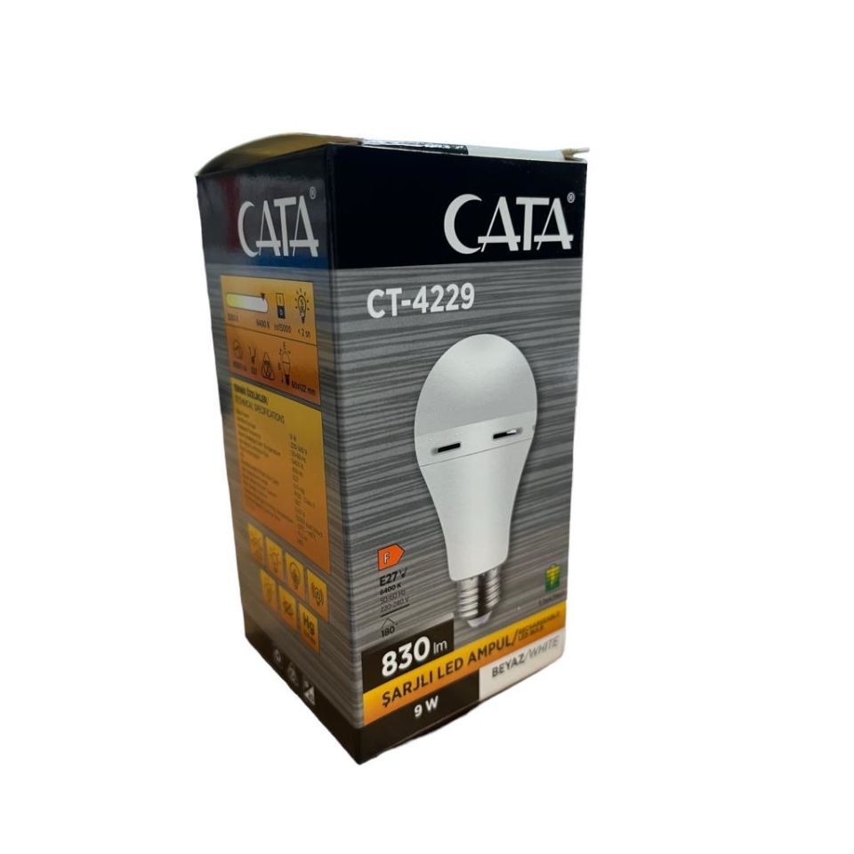 Cata 9 Watt Şarjlı Led Ampul Beyaz Işık E-27 Duylu