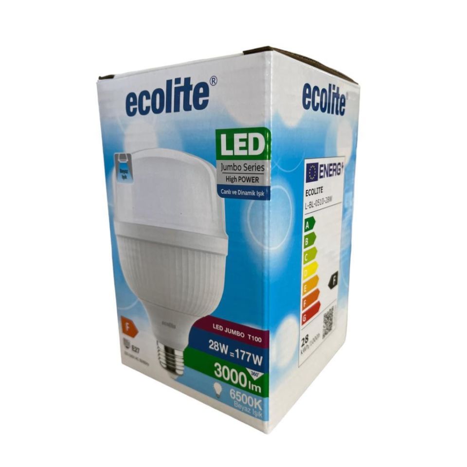 Ecolite 28W (177W) Jumbo LED Ampul 6500K Beyaz Işık E27 Duylu