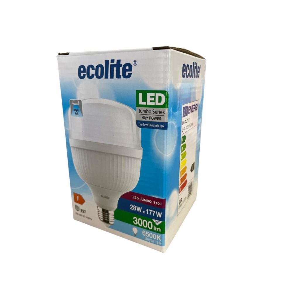 Ecolite 28W (177W) Jumbo LED Ampul 6500K Beyaz Işık E27 Duylu