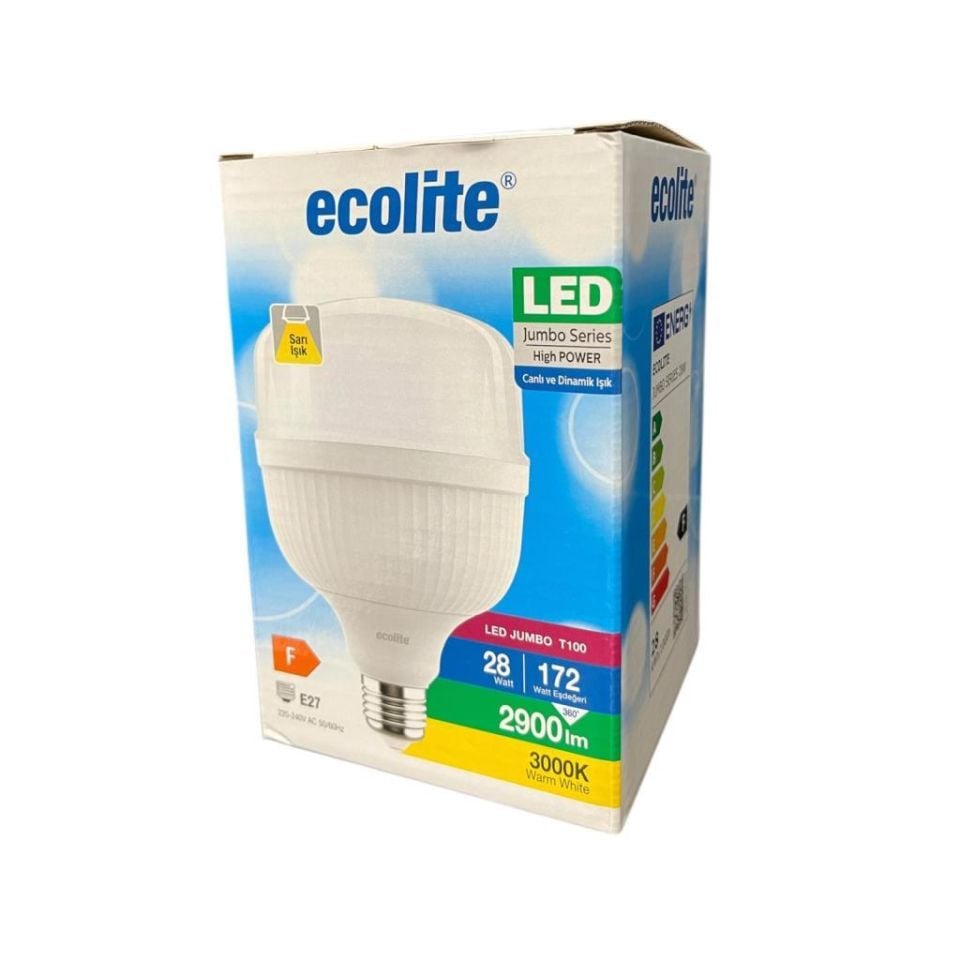Ecolite 28W (172W) Jumbo LED Ampul 3000K Sarı Işık E27 Duylu