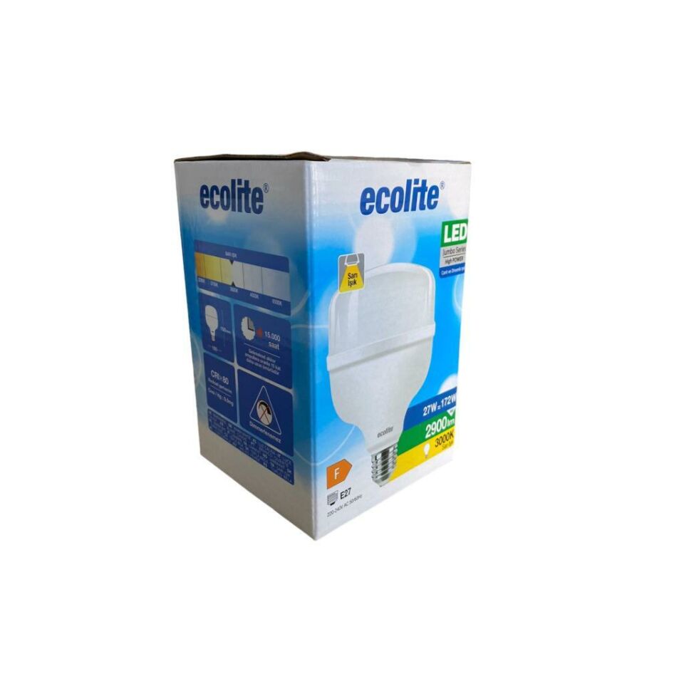 Ecolite 27W (172W) Jumbo LED Ampul 3000K Sarı Işık E27 Duylu