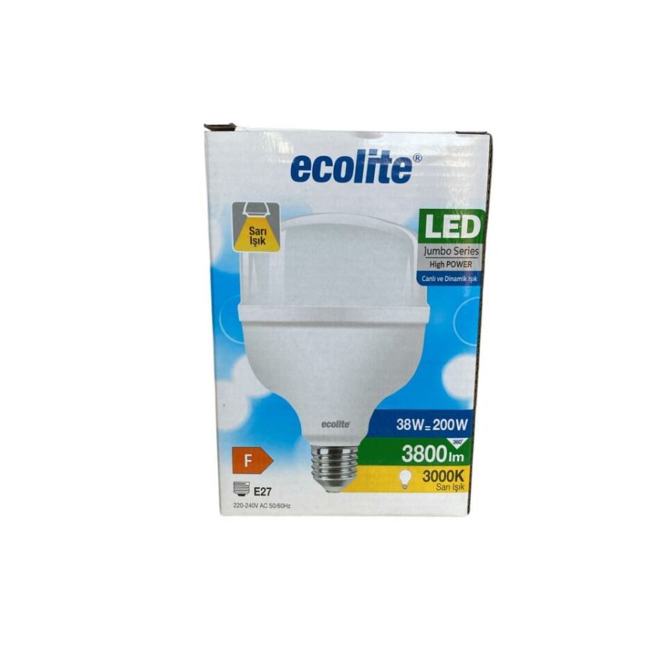 Ecolite 38W (200W) Jumbo LED Ampul 3000K Sarı Işık E27 Duylu