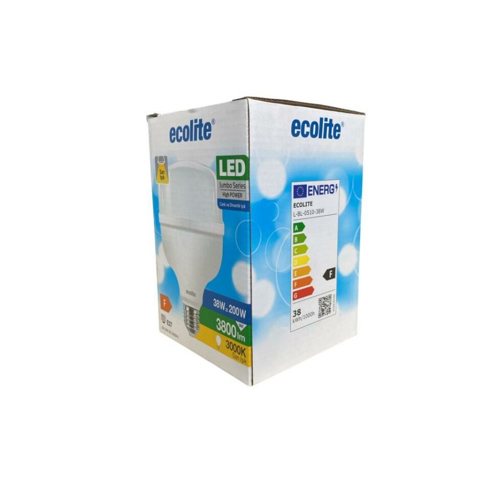 Ecolite 38W (200W) Jumbo LED Ampul 3000K Sarı Işık E27 Duylu