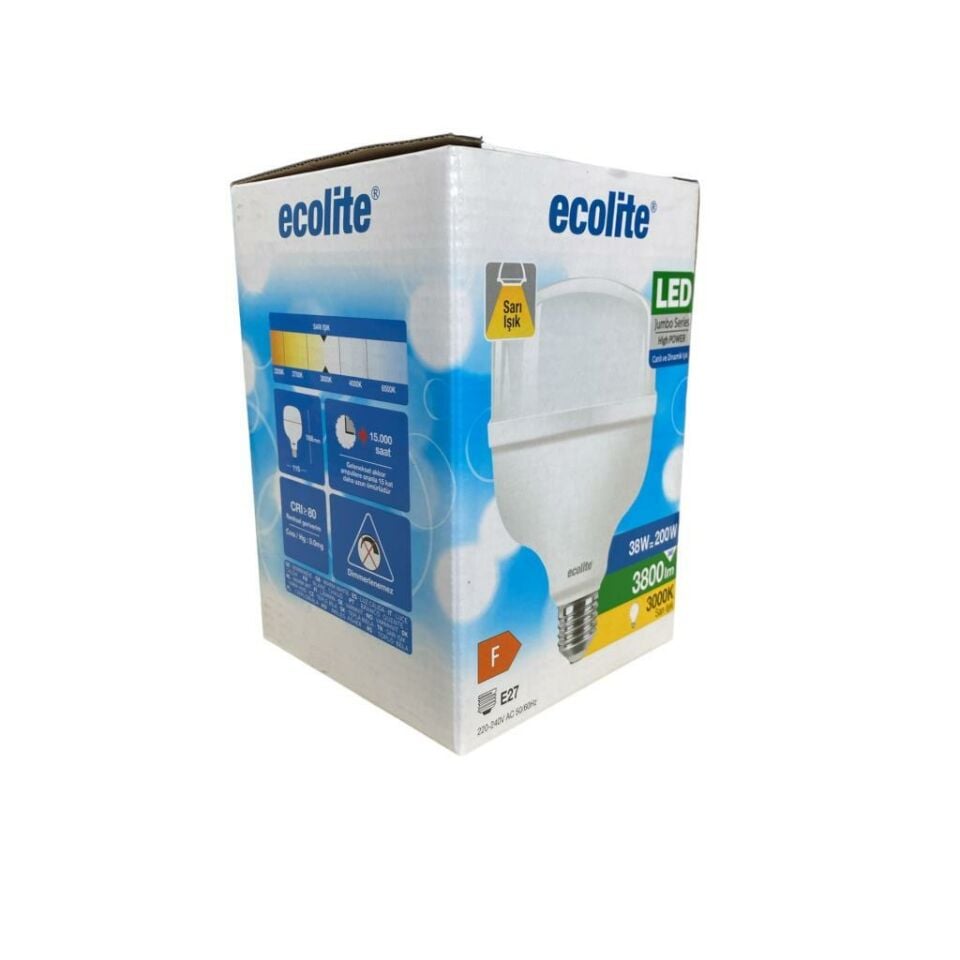 Ecolite 38W (200W) Jumbo LED Ampul 3000K Sarı Işık E27 Duylu