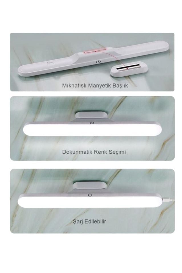 5 Watt Şarjlı Led Işık Mıknatıslı Led Lamba Dimmerli Nova Beyaz Hero Led Aplik 3 Farklı Renk Işık