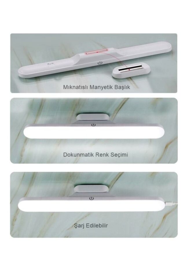 5 Watt Şarjlı Led Işık Mıknatıslı Led Lamba Dimmerli Nova Beyaz Hero Led Aplik 3 Farklı Renk Işık
